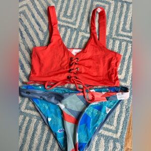 Stylish Red and Blue Women's Swim Set